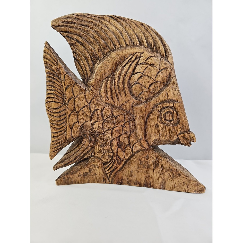 VTG Hand Carved Mahogany Tropical Fish Sculpture, Saint Lucia-Caribbean